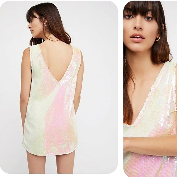 Free People White/Pink Sequin Dress - Picture 2 of 8